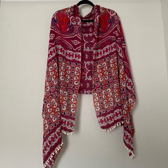 Accessories - Pompom Paisley Printed Triangle Scarf Shawl